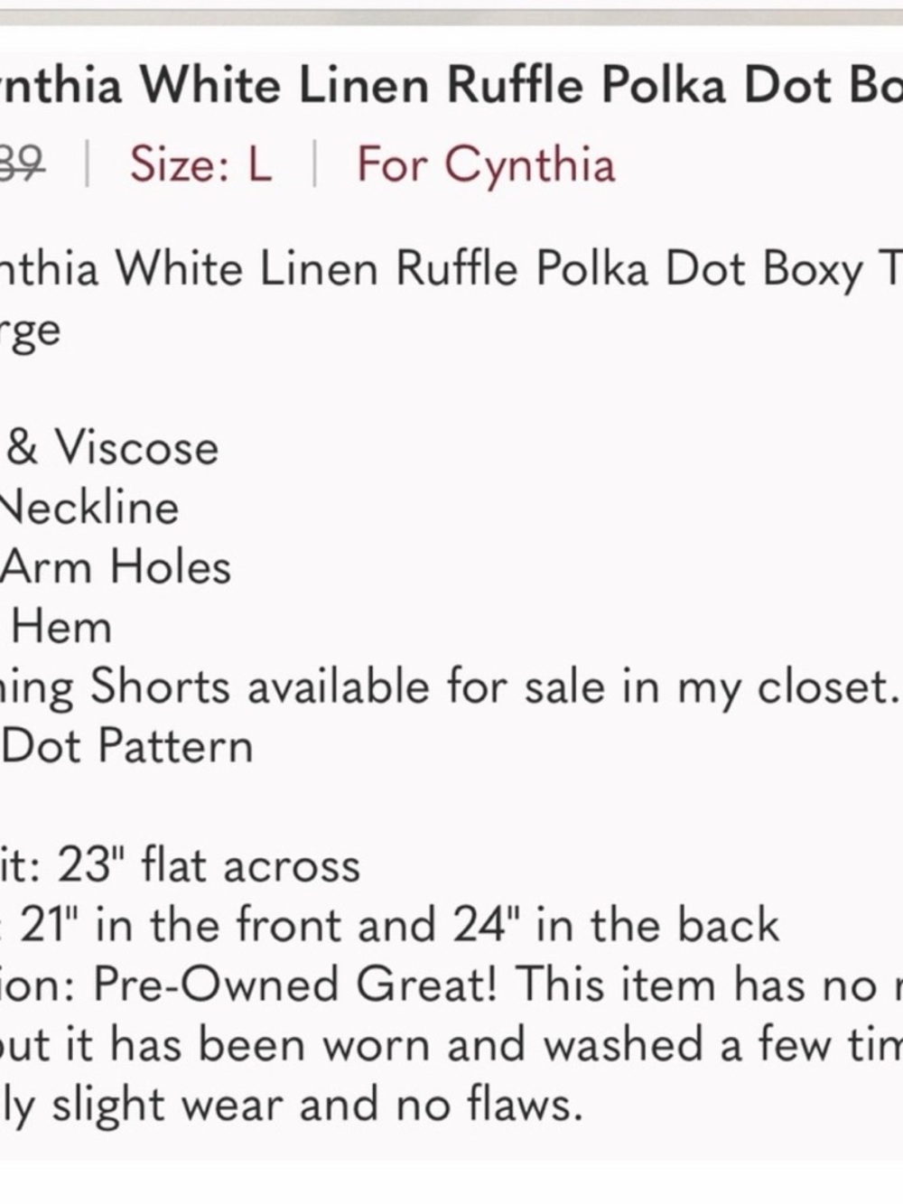 For Cynthia White Polka Dot Cap Sleeve Top - Picture 5 of 5